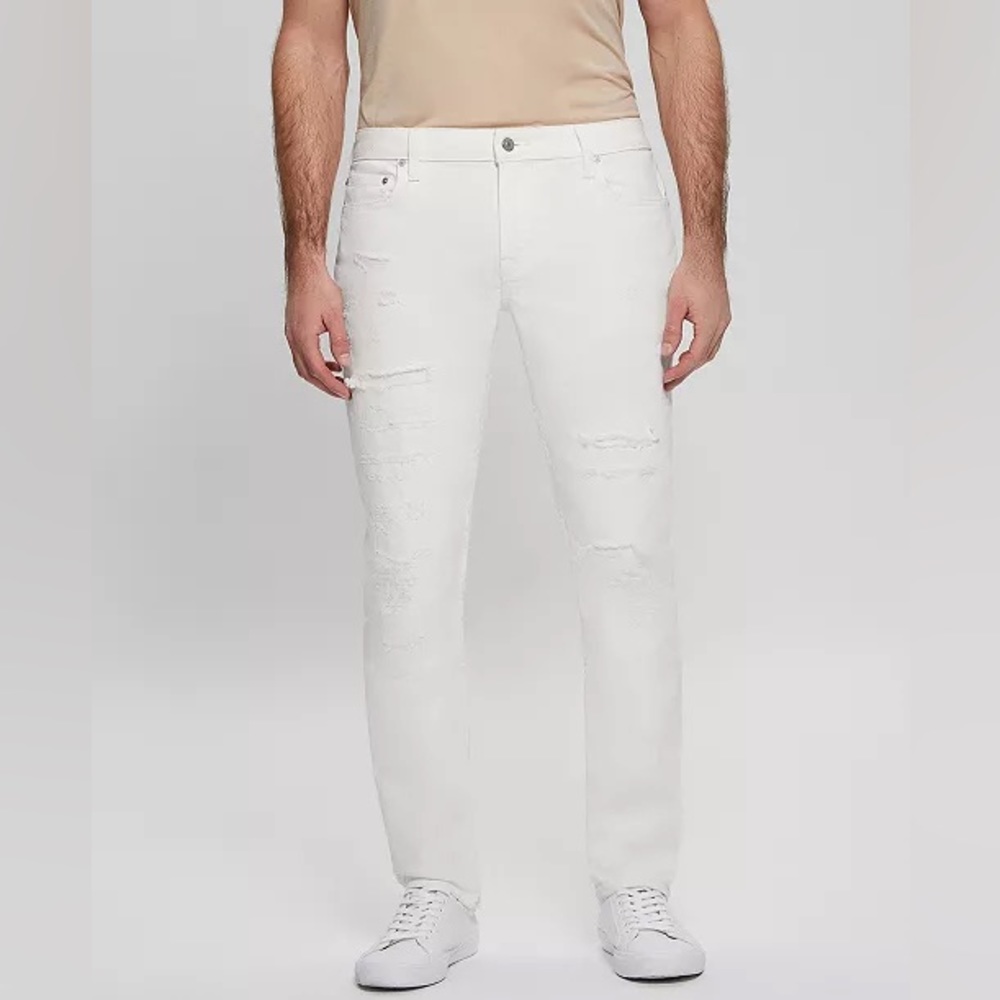 GUESS men’s white ripped jeans